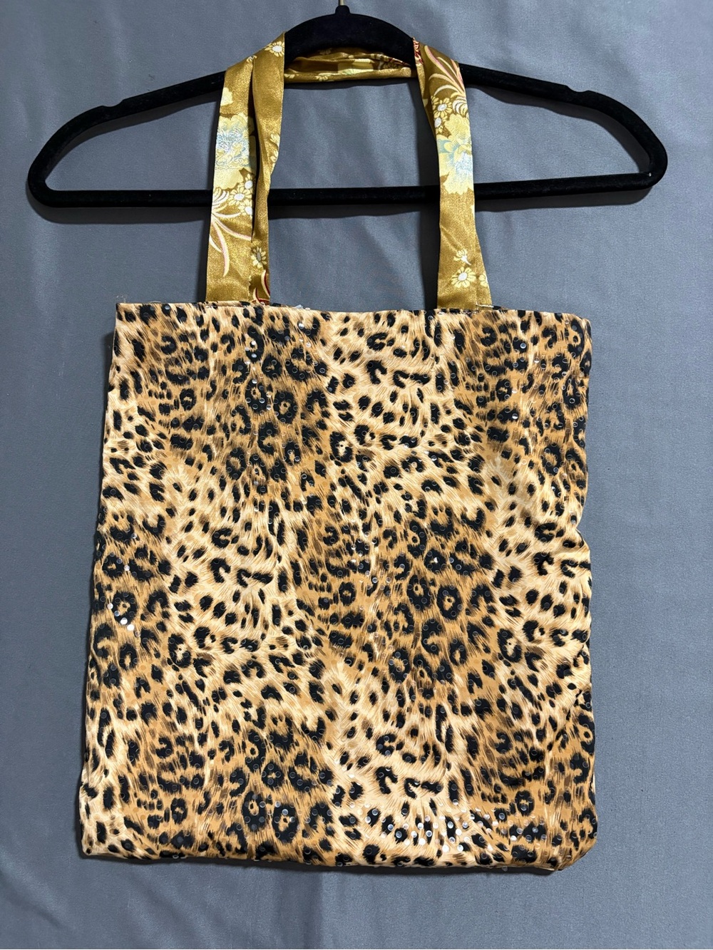 Leopard Print Faux Fur Tote Bag with Gold Handles